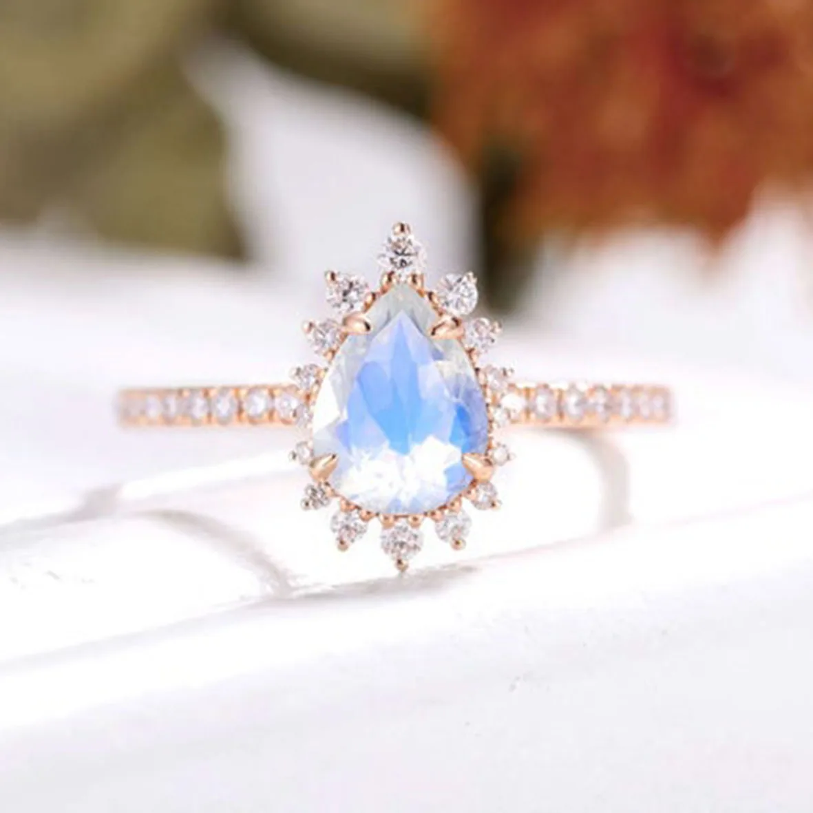 

925 Sterling Silver Moonstone Natural Stone Jewelry Faceted Rainbow Blue Moonstone Ring