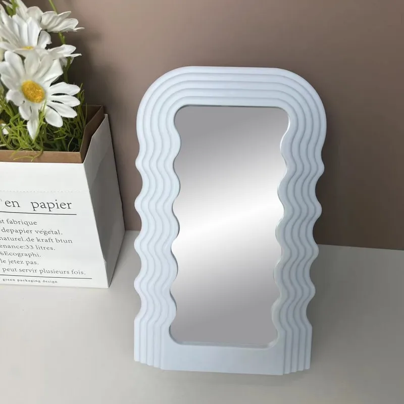 

16X26 Middle Size Stand Mirror Cosmetic Decorative Figurines Irregular Aesthetic Pastel Wavy Mirror Custom Logo