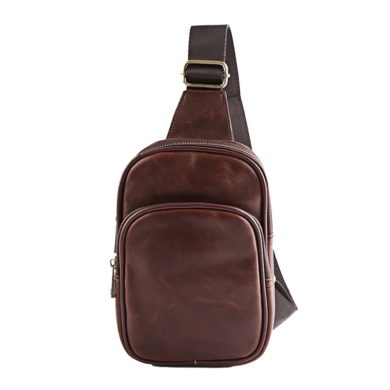 

custom travel gym sling men waterproof pu leather waist chest crossbody bag, Coffee,black