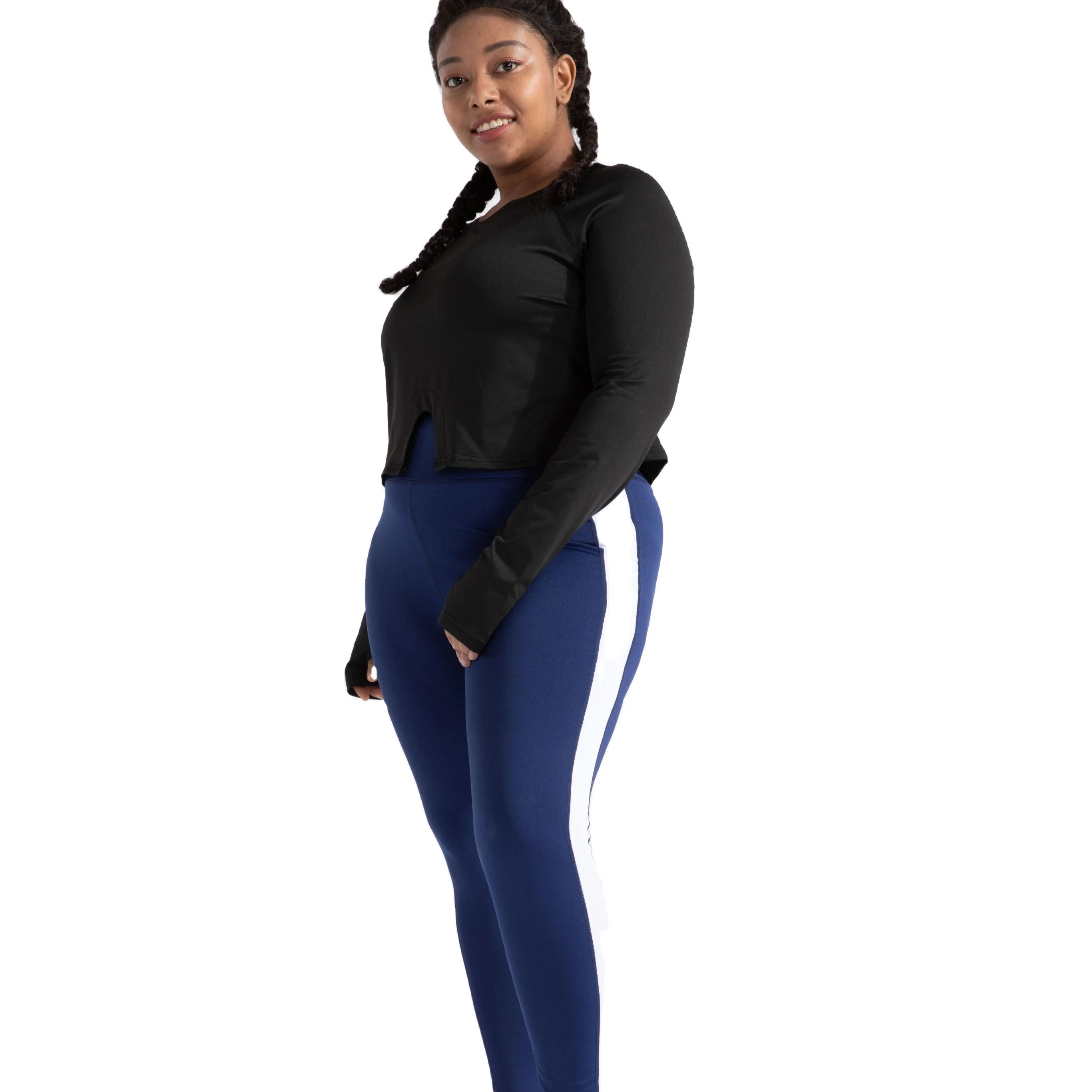 

European and American large size fitness long sleeve women's Yoga suit buckle breathable loose T-shirt sports outdoor exercise r, Black
