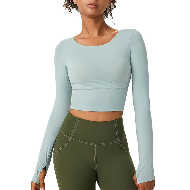 

Women Long Sleeve Compression Comfort Naked Cropped Padded Yoga T Shirts