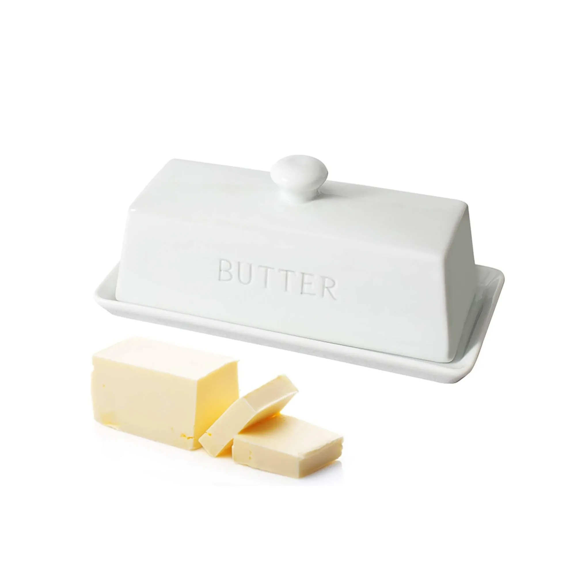 

Value For Money Butter Dish 7.5 Inch Square White Ceramic Butter Container With Lid