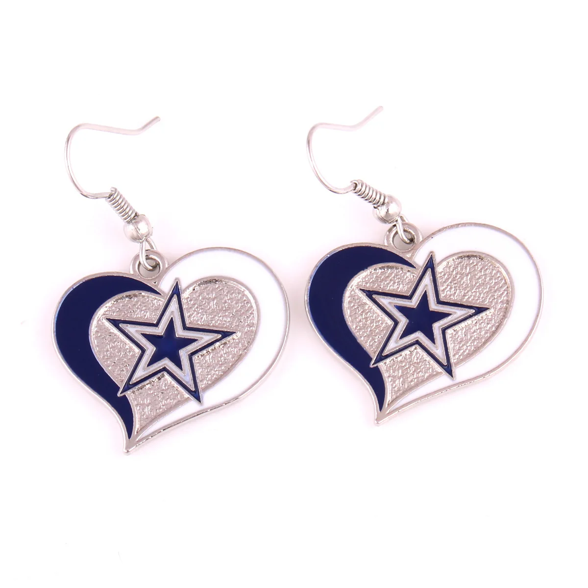 

Silver plated NFL Dallas Cowboys Championship heart-shaped earrings