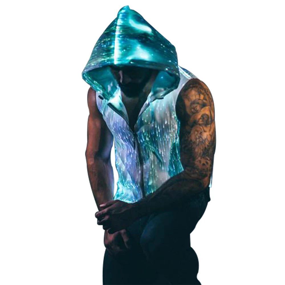 

Neon EDM Glow in the Dark Music Festival RGB Rave Glitter Luminous Glowing LED Light up Fiber Optic Hoodie