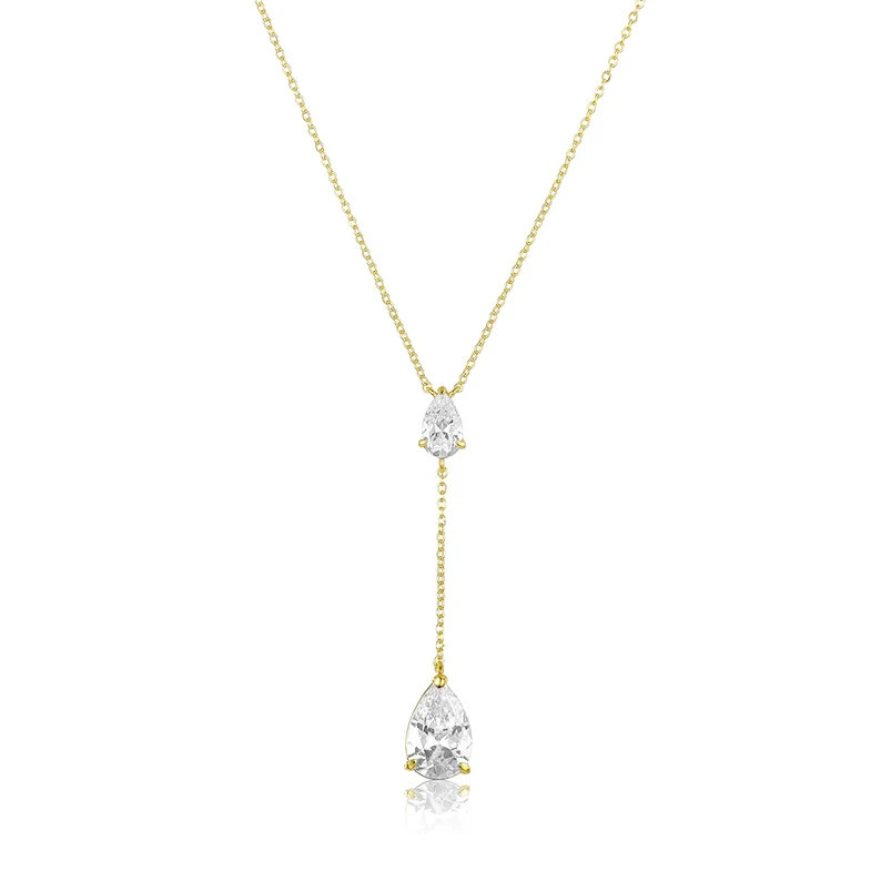 

Gemnel bridal jewelry 925 sterling silver 18k gold trillion diamond pear gemstone necklace