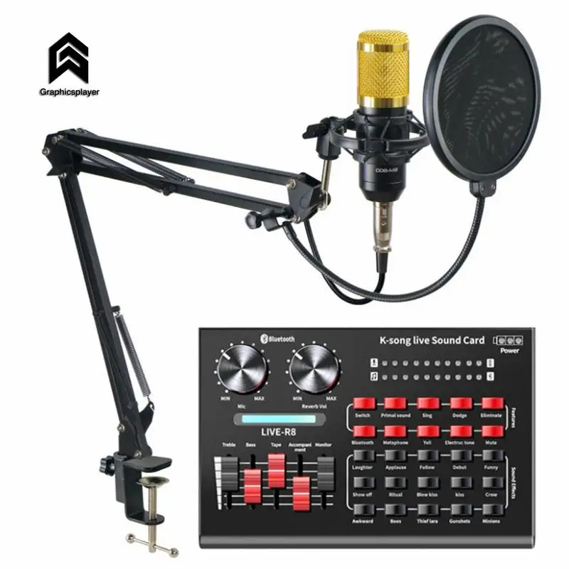 

BM800 microphone external sound card set, network video entertainment USB live sound card, Black