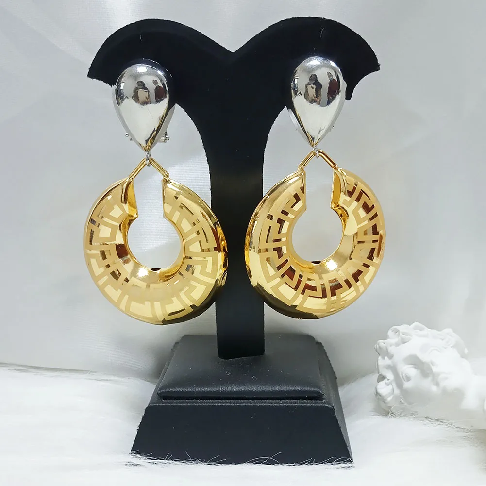

Gold African design wedding earrings copper big beautiful drop earrings Nigerian wedding Earrings wholesale E442