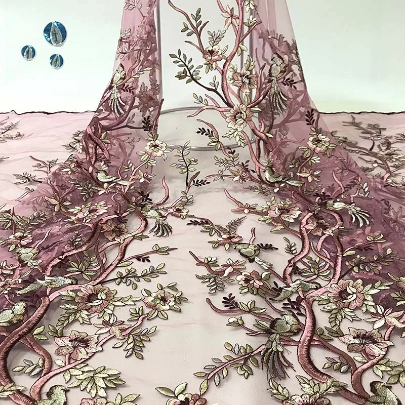 

Highest Quality Nigerian Big Occasional Wear Maroon Embroidery Tulle Lace Unique Rhinestone Fabric Mesh, 6 colors or customized