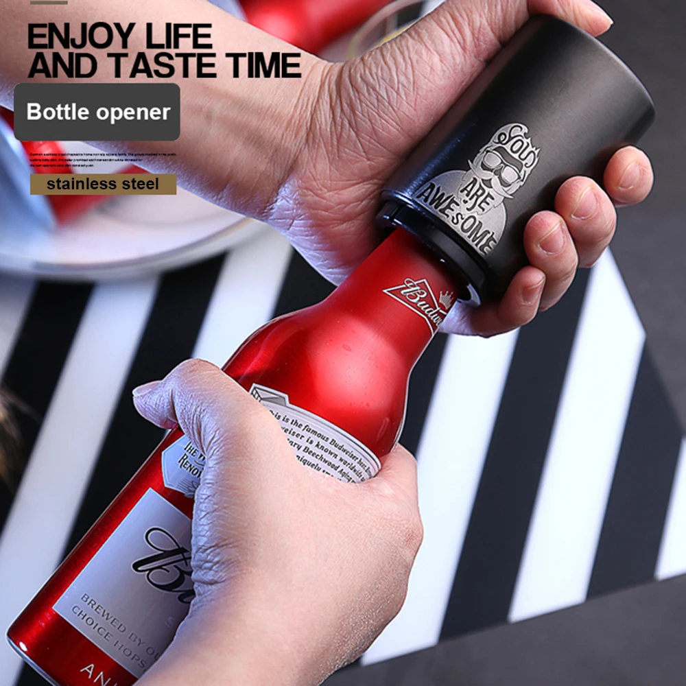 

Customized Beer Glasses Stainless Steel Beer Bottle Catcher Push Down Automatic Beer Bottle Opener, As the picture