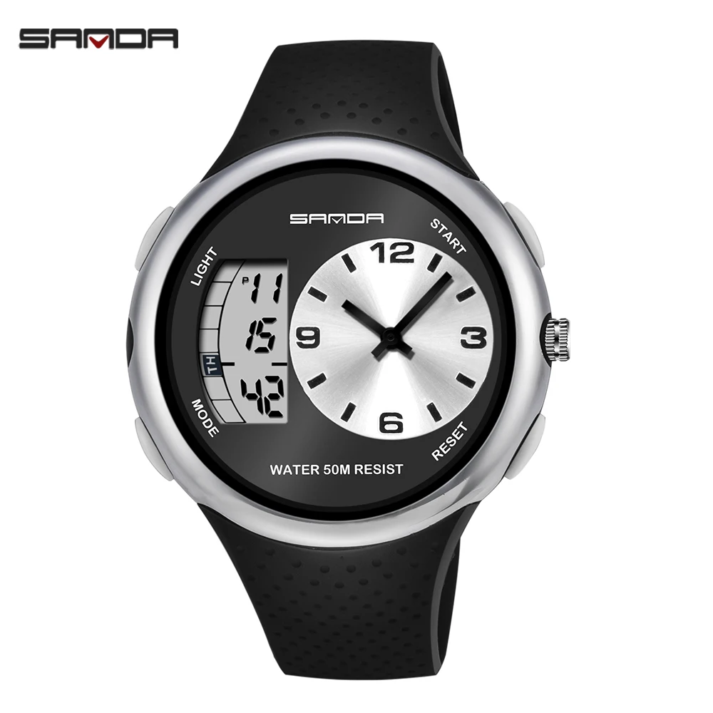 

SANDA 763 fancy silver man digital watch exclusive PU leather strap waterproofing date display dual time Simple watch design