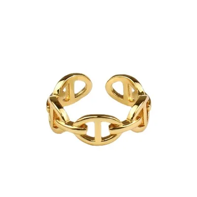 

INS Fashion Hollow Link Chain Open Ring Simple Real Gold Plated Metal Pig Nose Rings For Girls