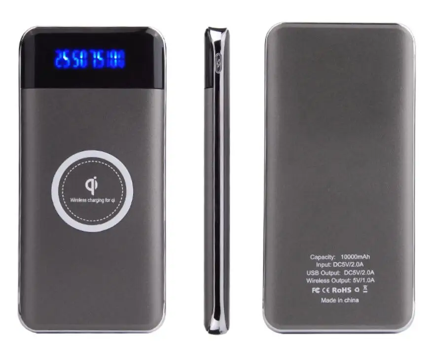 Slim Mini Portable Qi Wireless Power Bank 10000mah Dual USB Phone Charger External Battery Pack For All Mobile Phones