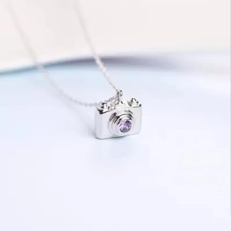 New Fashion Jewelry 925 Sterling Silver Camera Pendant Necklace Geometric Cubic Zirconia Hollow Ring Pendant Necklace For Women