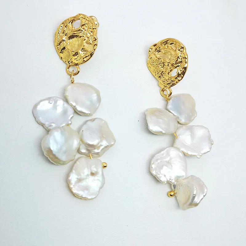 

Irregular Beaded Baroque Natural Freshwater Pearl Earrings Hammered Hollow Circle Geometric Earrings Elegant Vintage Jewelry Hot, Gold