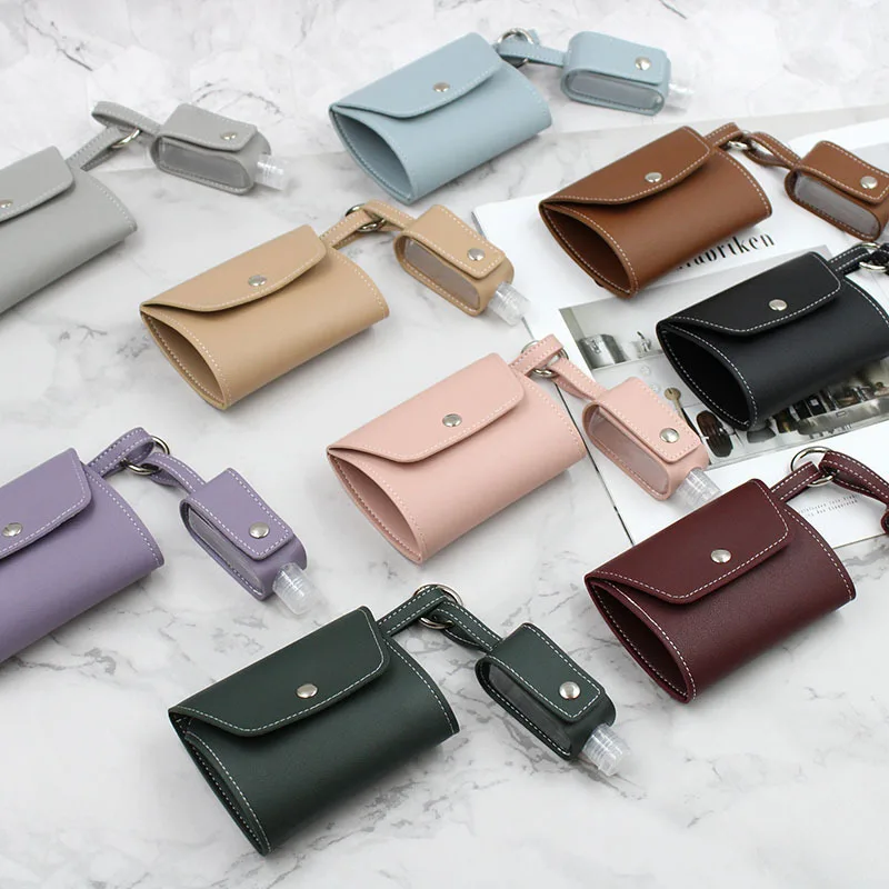 

colorful pu leather masking storage bag hand sanitizer bottle facemask leather bag