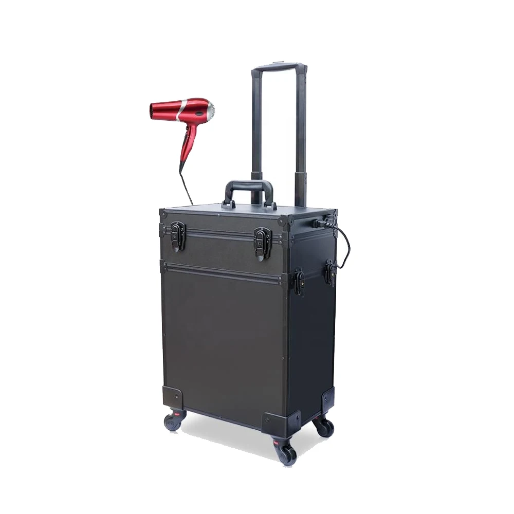 

Kimberly Makeup Lighted Box Cosmetic Luggage Organizer Aluminum LED Lights Rolling Makeup Case