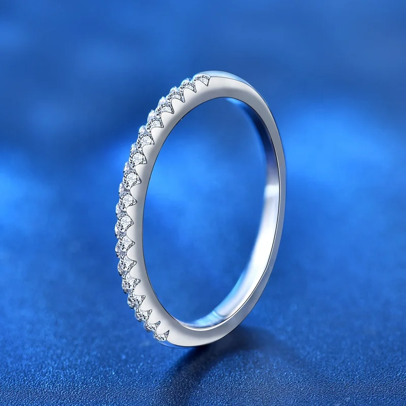 

0.015CTW HI 1.5mm Width Moissanite Lab Created Diamond Half Eternity Wedding Band Sterling Silver for Women, Platinum