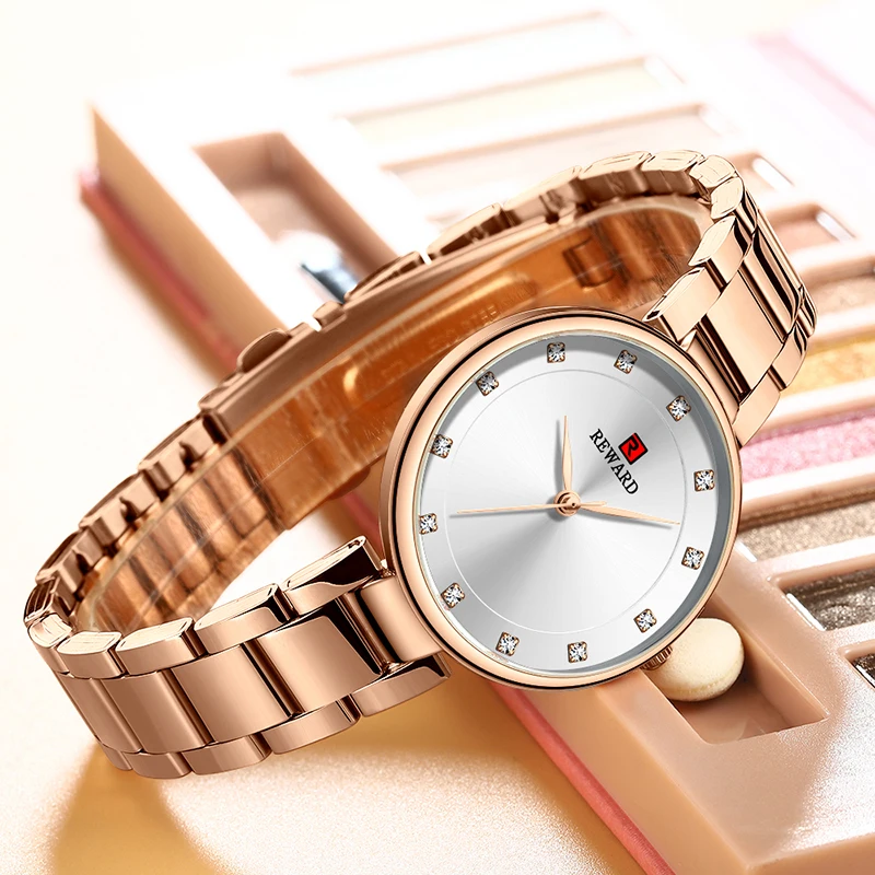 

REWARD Women Casual Quartz Watches High Quality fashion Stainless Steel Strap Waterproof Luminous Clock Lady Wristwatch