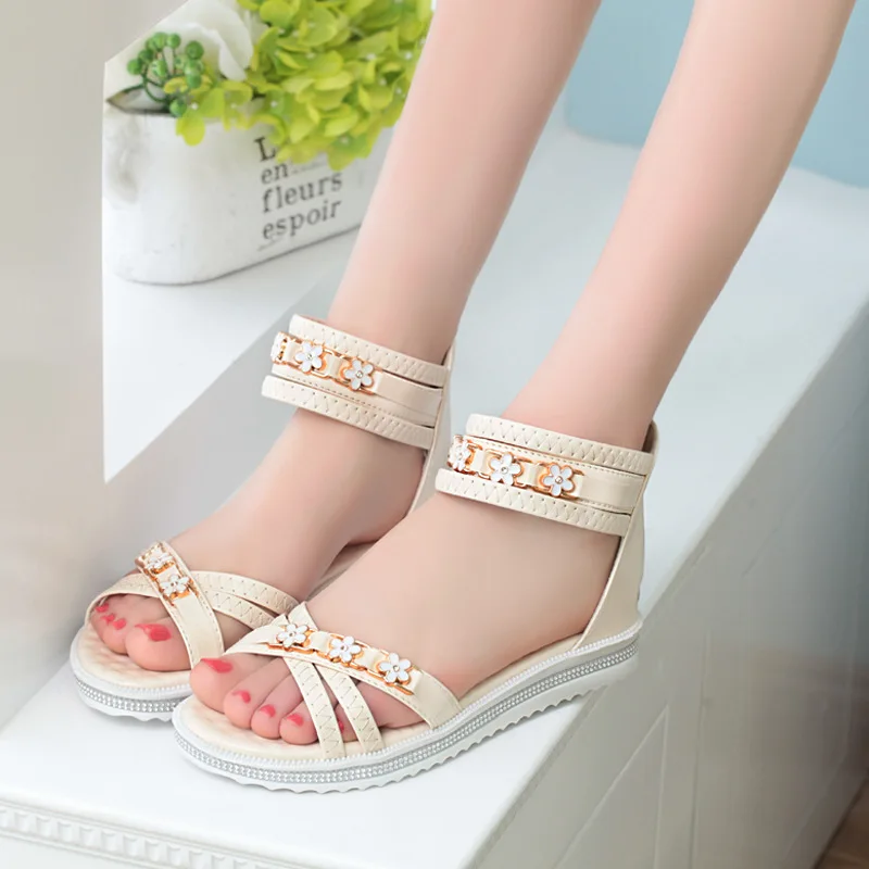 
Ankle-Wrap PU latest pink leather soft pink flower kids fashion wholesale TPR sole children sweet girl injection sandal shoes 