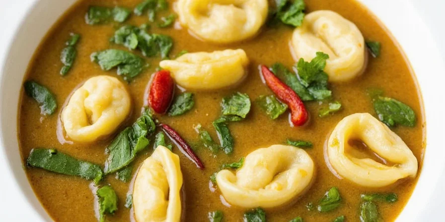 Person enjoying tortellini soup