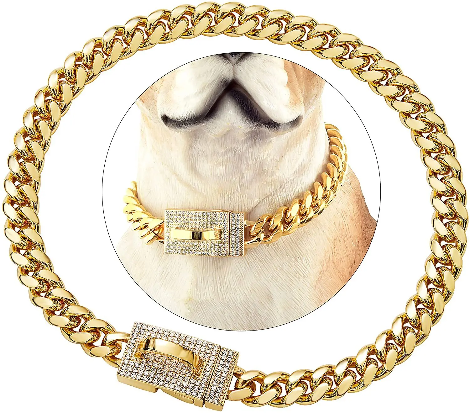 

Custom 10mm/14mm 18K Gold Cuban Chain Dog Chain Collars With Diamond For Dog Training Collar, Custom color