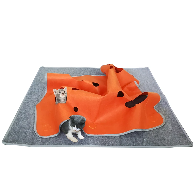 

Pet Cat Toy Blanket Play Mat Hide Seek Carpet Scratch-Resistant Cat Hiding House with Holes