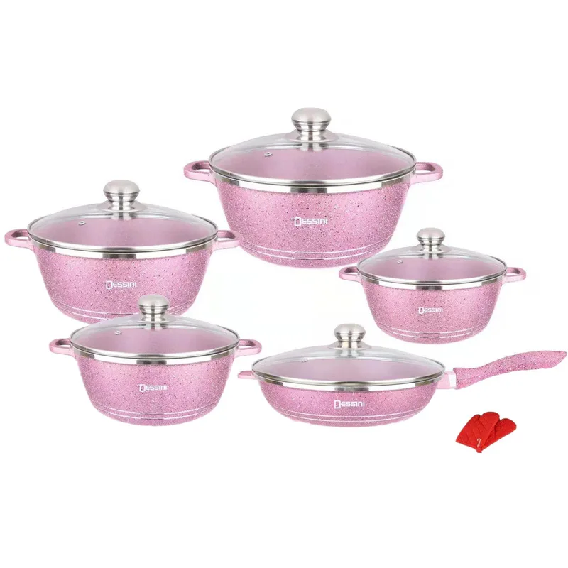 

10 pc pot pan aluminum all clad pink non stick cookware sets, Customized color