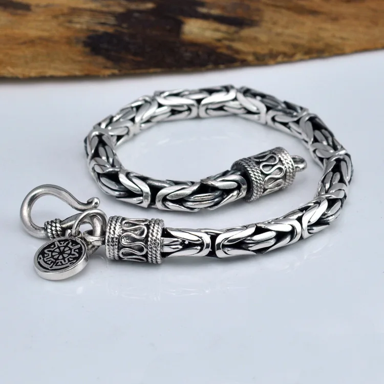 

Real Pure 925 Sterling Silver Bracelet Men Link Chain Peace Lines Corsair Best Gifts Vintage Punk Thai Silver Armband Man