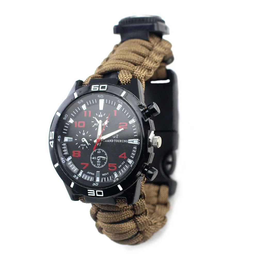 

Small Gift Camping Gadget paracord bottle handle Watch, Outdoor Sports Men Paracord Survival Watches, Black
