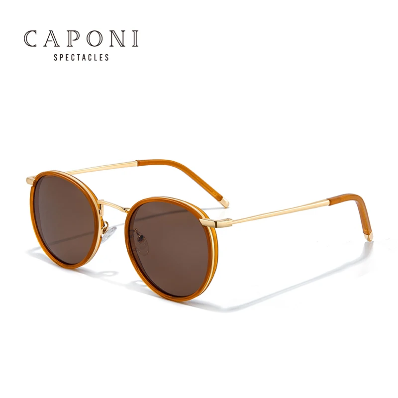 

CAPONI Luxury CE Round Metal Vintage Anti Slip Frame TAC Polarized UV400 Glasses Sun Glasses Women Wen Gafas De Sol Hombre
