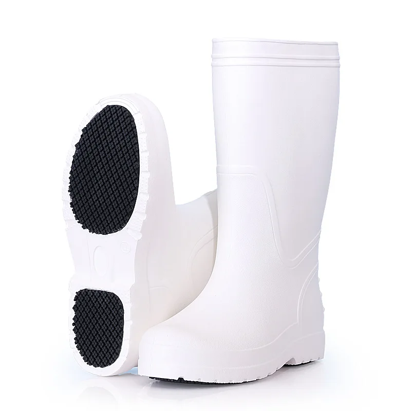 

36-47 Large Size White Black EVA Rain Boots Rubber Anti-slip Knee-high Boots Waterproof Chef Kitchen Shoes Food Worker Boots