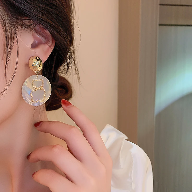 

new design fashion drop bear earrings with pearl
