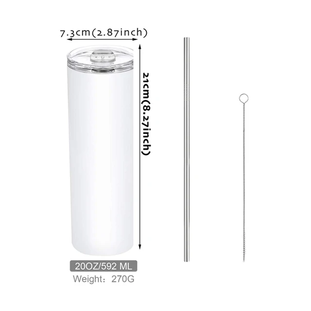 

Klooper 50/100PCS FREE SHIPPING Sublimation Blanks Stright 20 oz Skinny Tumbler with Straw, White color