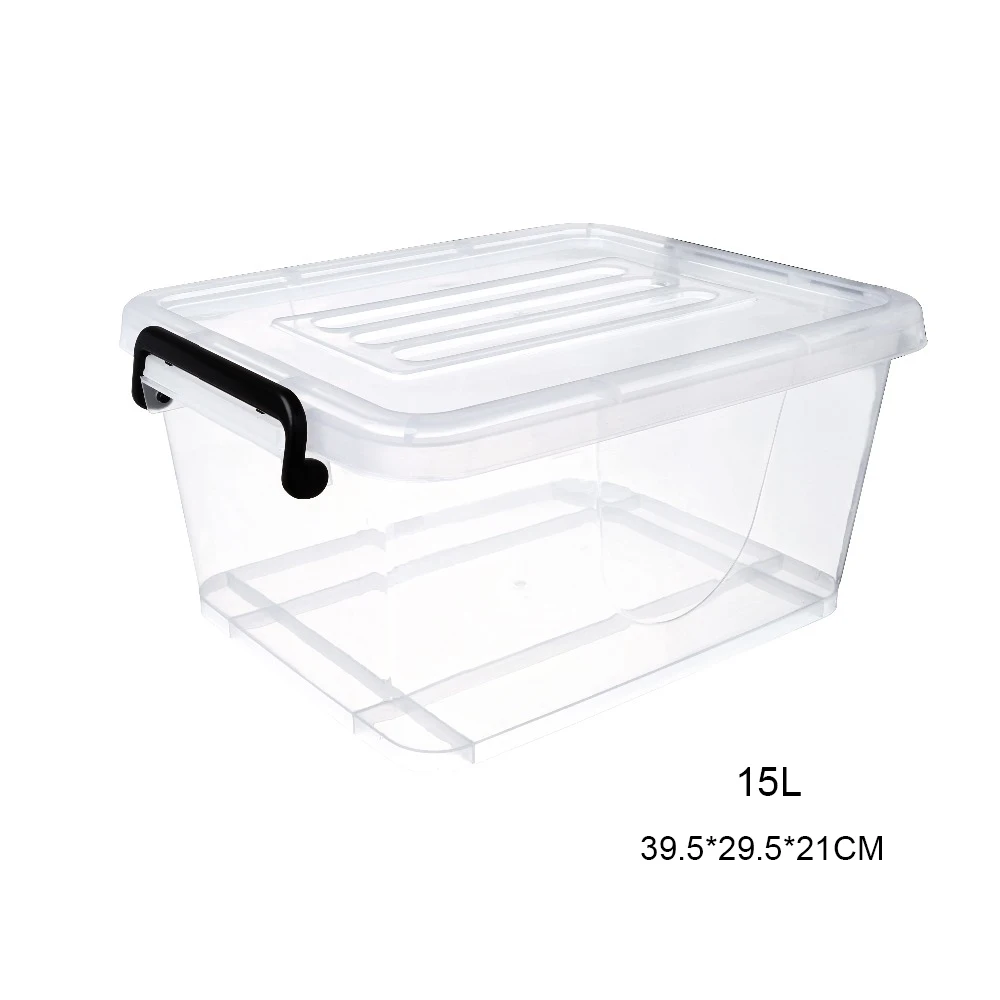 

15L transparent clear home box with a White Lid and Black Latches refrigerator kitchen plastic container storage box, Customized color