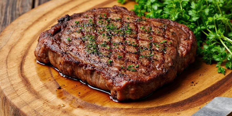 Steak with fresh herbs sprinkled on top