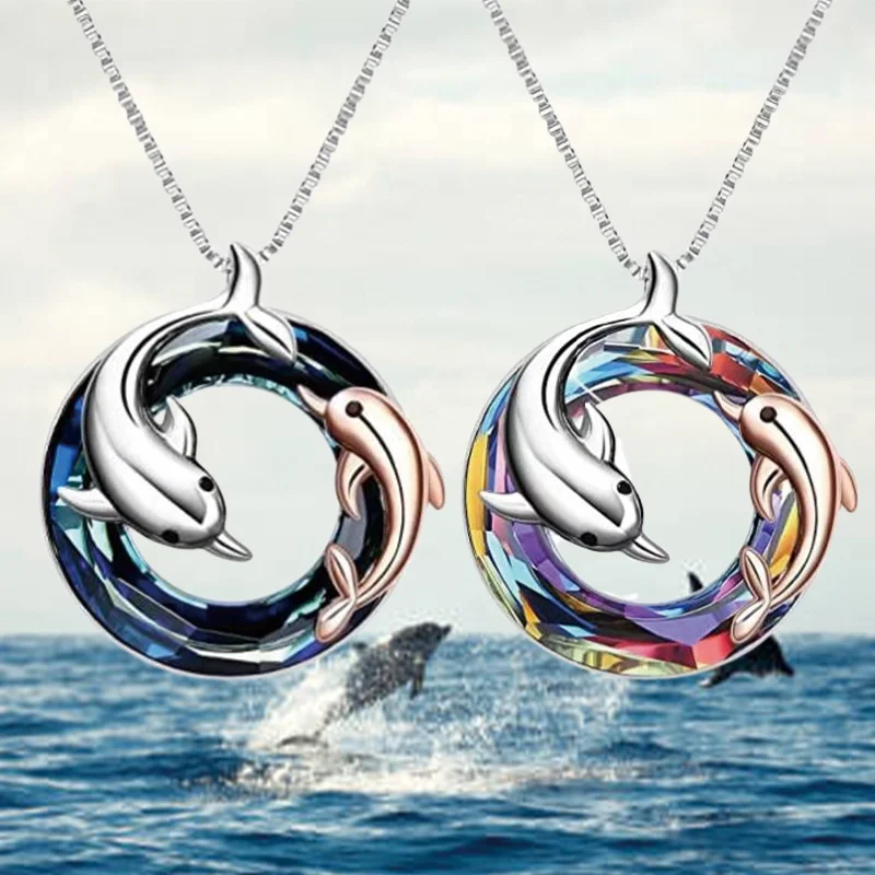 

Ladies Gift Chakra Jewelry Crystal Austrian Necklace Dolphin Necklace Crystal Dolphin Pendant