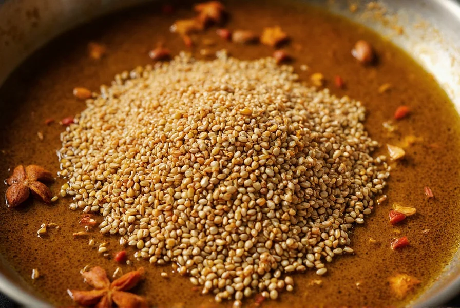 Traditional Telugu cooking showing cumin seeds tempering in hot oil with other spices