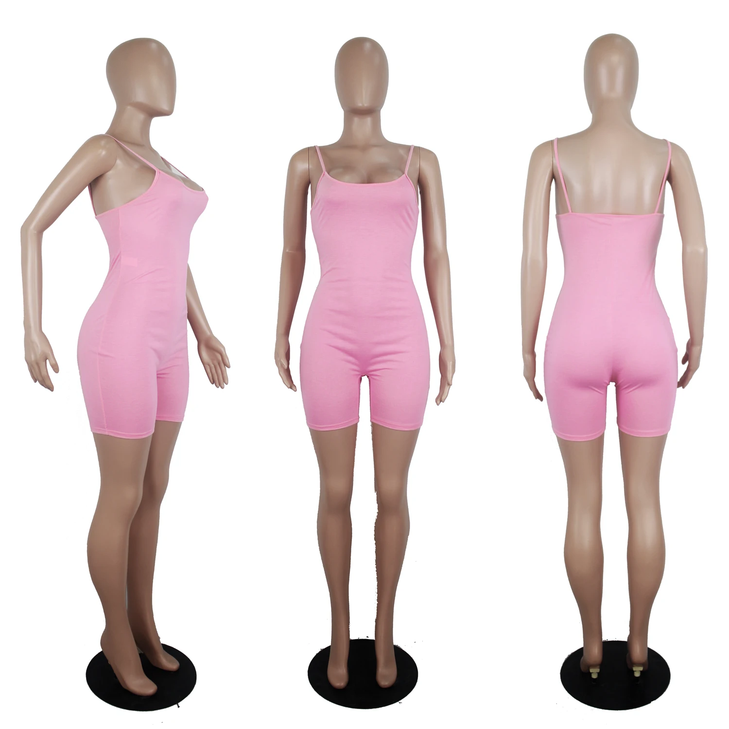 

Wholesale Spaghetti Strap One Piece Shorts Jumpsuit Summer Plain Shorts Onesie Pajamas Solid Color Jumpsuit, 5 colors