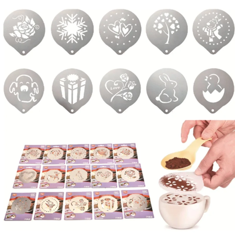 

Coffee Latte Art Mold Fancy Cappuccino Cake Cookie Stencil Template Art Banking Foam Tools, Stainless steel silver