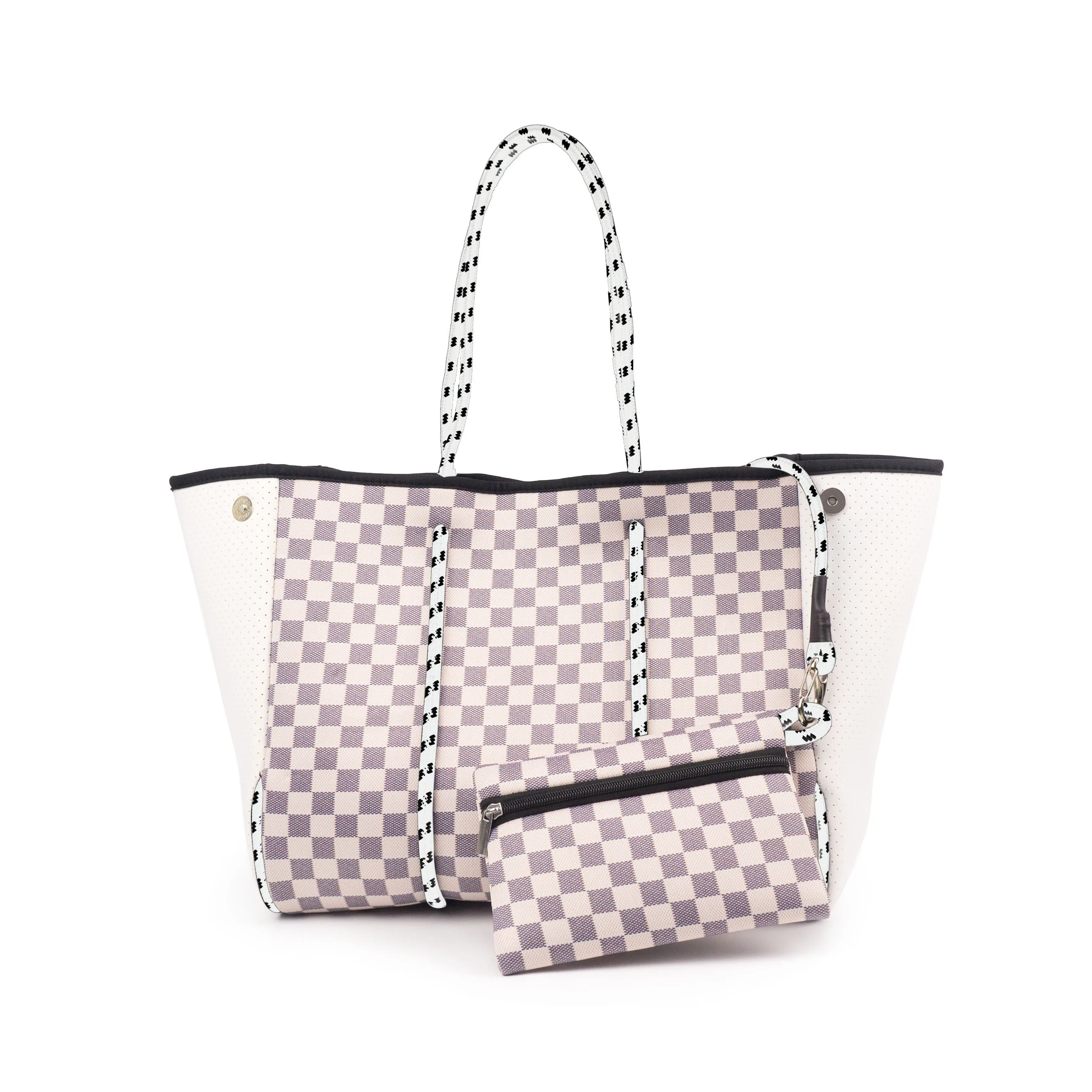 

2022 trend designer checkered tote Wholesale fashion purse beach checkerboard handbag neoprene checkered bag