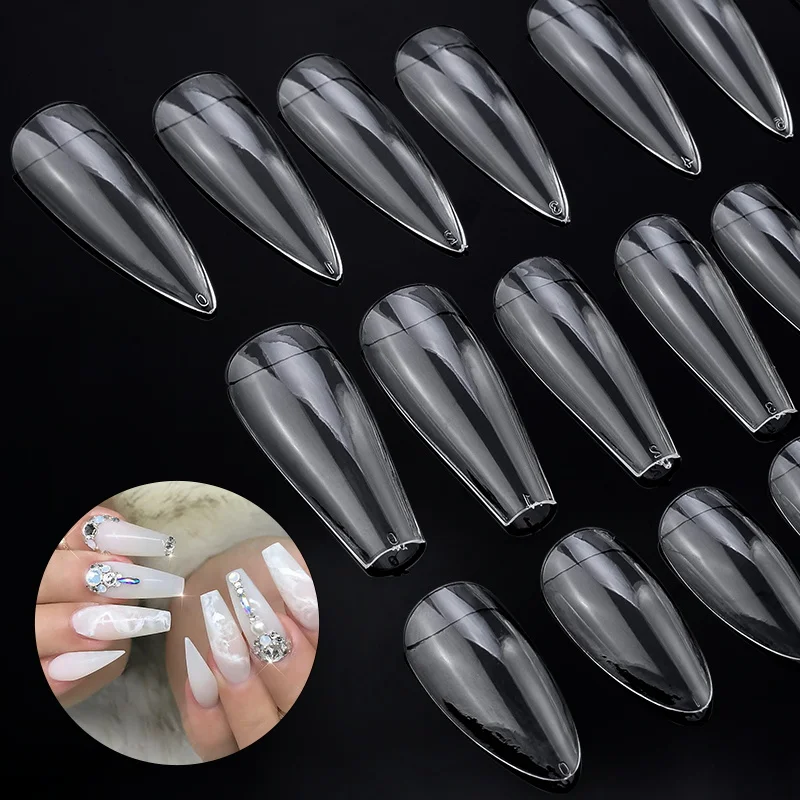 

Artificial Nails 500pcs Tips Transparent Acrylic Gel UV Manicure Design Fale Nails Artificial for Nail Art, Transparent color