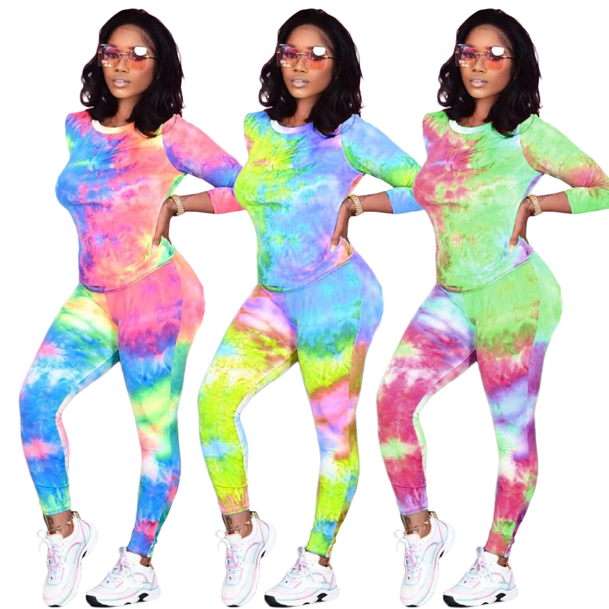 

Consignment ready to ship Wholesale XMY9281 Sports leisure fashion tie dyed long sleeve T-shirt pants two piece set