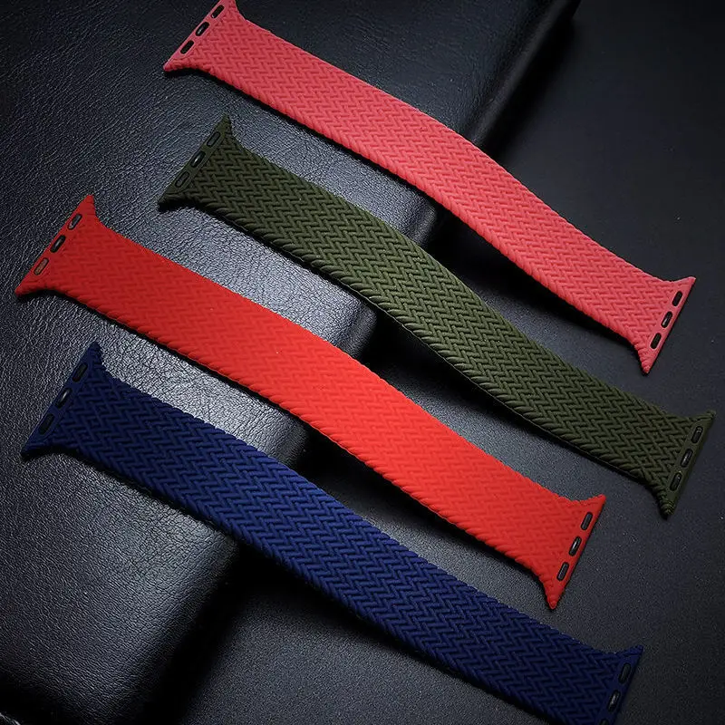 

Silicone Rubber Smart Apple Watch Unicase Strap Elastic Braided Solo Sport Loop Bracelet Stretch Band 42 44 mm For Series 6 5 4, 9 colors