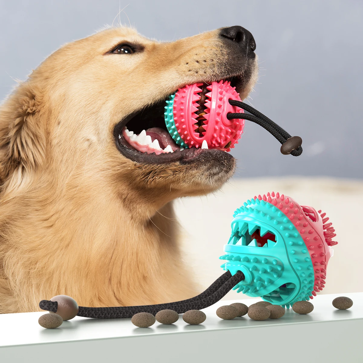 

Factory Wholesale Interactive Durable Food Leak Pet Toy Ball Pet Bite Cat Dog Chew Rope Toy, Picture shows