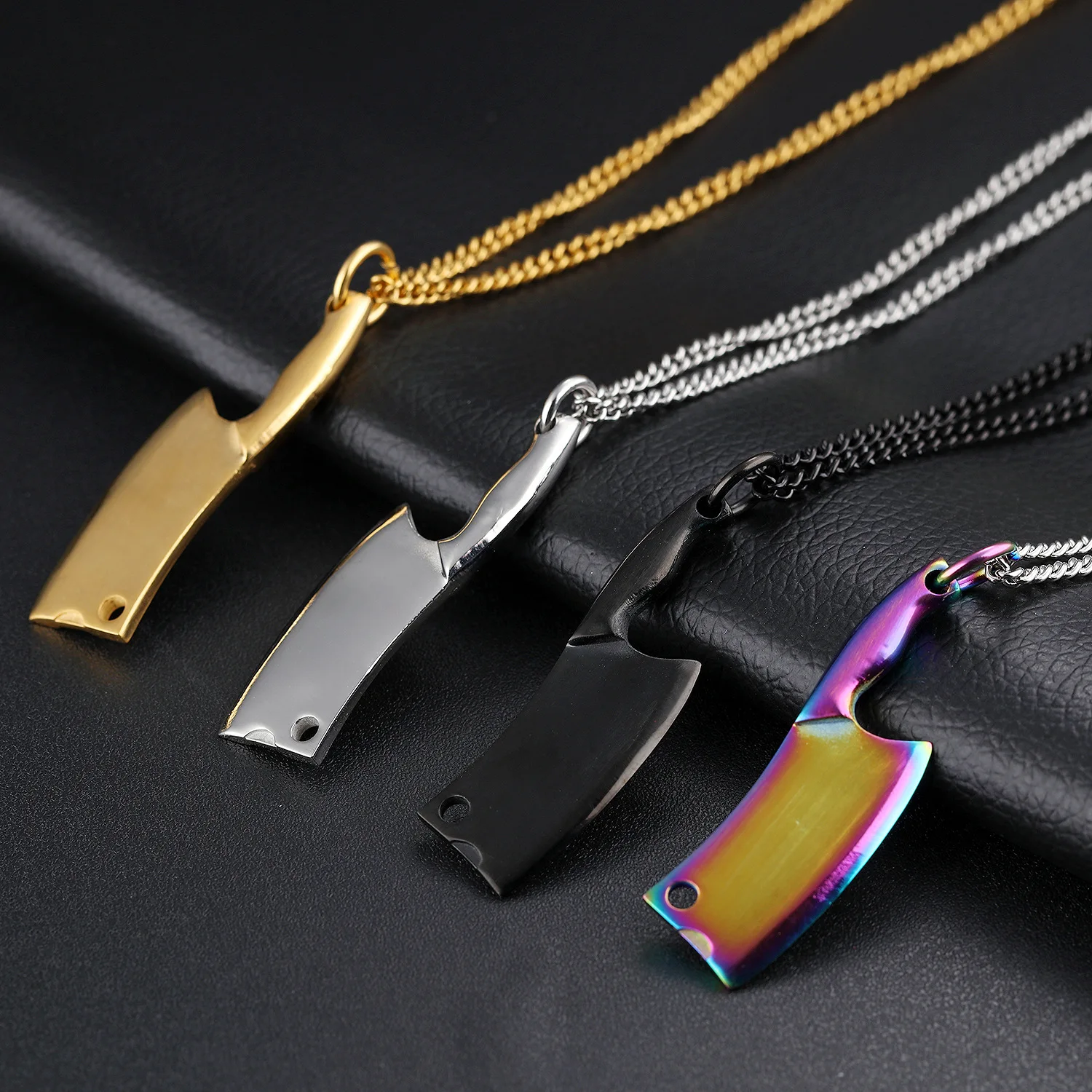 

Creative Colorful Punk Cutter Jewelry Necklace Kitchen Knife Pendant Necklace For Men Boys, Picture