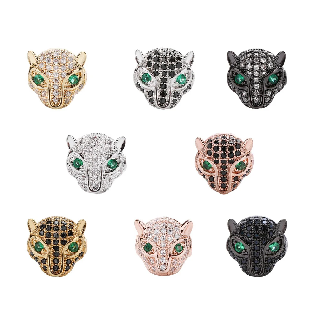 

Wholesale 3pcs/bag Micro Pave CZ Leopard Head Beads Metal Charms Spacer Beads for Jewelry DIY Bracelets