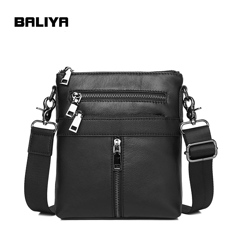 

BALIYA Black Waterproof Mens Leather Bags Men Shoulder Bag Messenger Custom