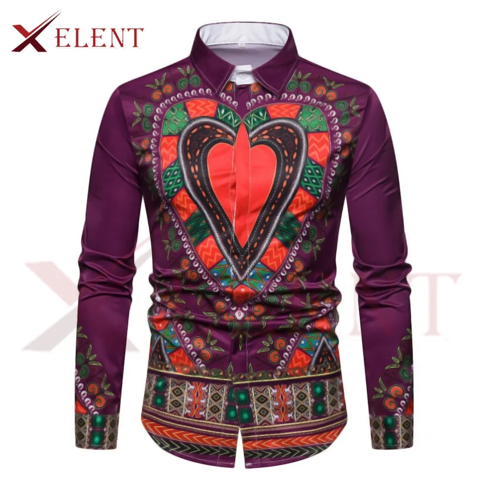 Men Clothing African Kente Print Dashiki Top African Ethnic Shirt Pr#25 S M L XL
