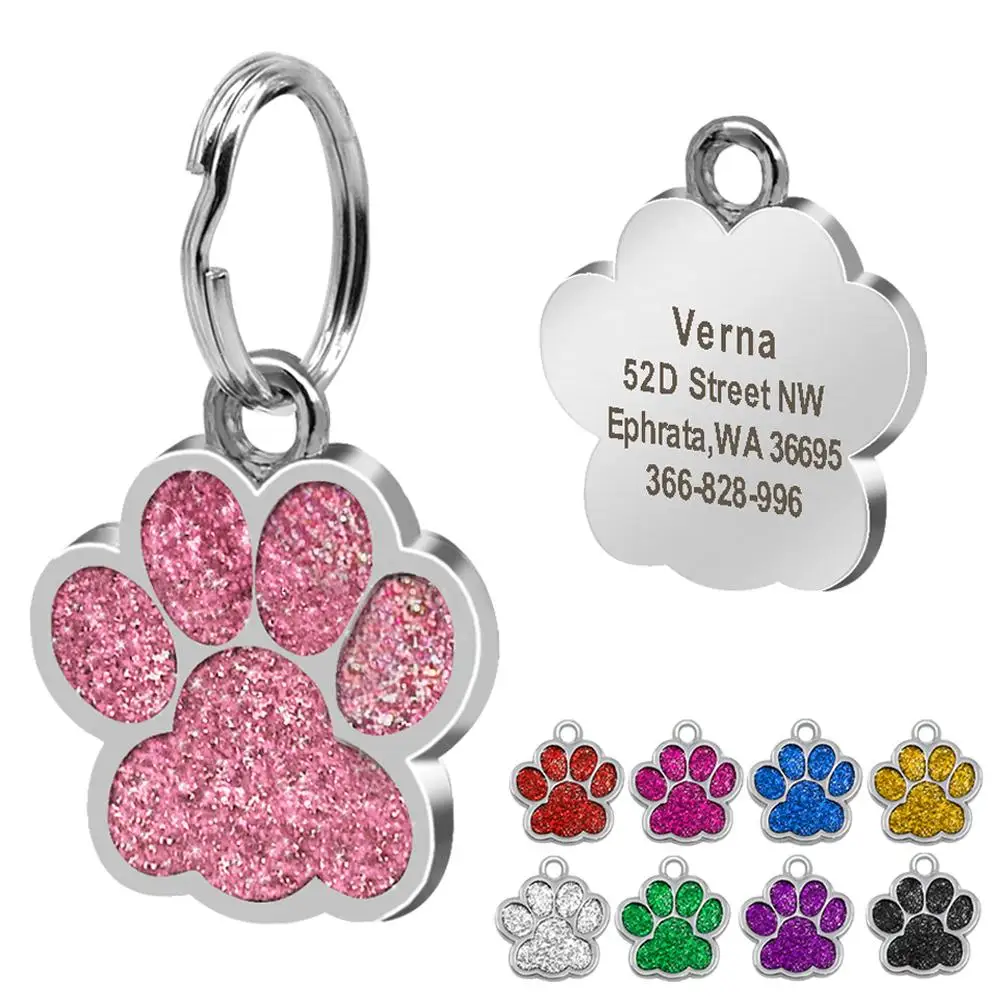 

Dog Tag Engraved Pet Dog Collar Accessories Personalized Cat Puppy Id Tag Stainless Steel Paw Name Tags Pendant Anti-lost, As photo