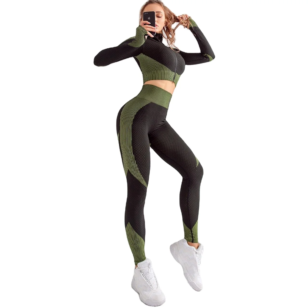 

Top Selling High Quality Sports Suit Yoga Wear Tight Long Sleeve Gym Set, 4 colors
